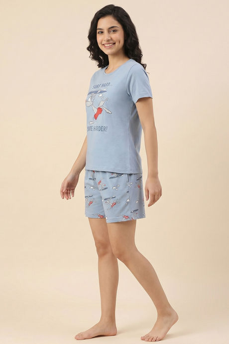 Zivame Farm Lore Knit Cotton Short Set - Ashley Blue — image 3